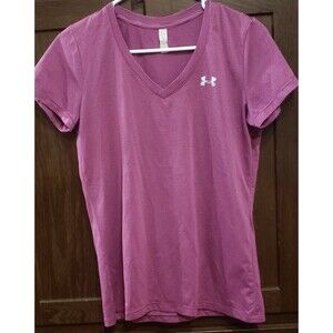Under Armour Women's Small Pink/Purple Striped HeatGear Loose Fit Top, EUC